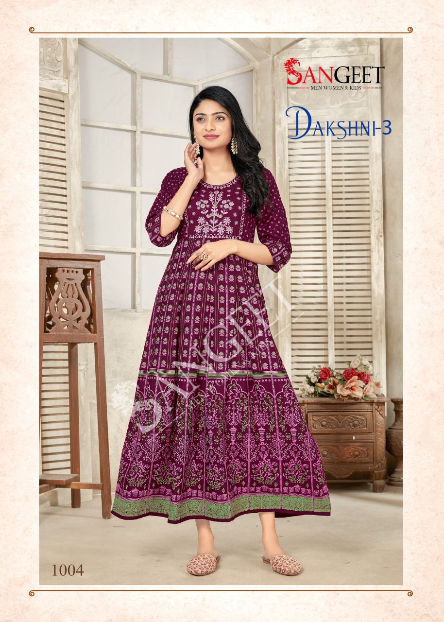 Dakshni 3 By Sangeet 1001-1006 Anarkali Kurtis Catalog